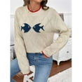 thumbnail image 5 of Sweater Pullover Long Sleeve Crew Neck Oversized Knit Aesthetic Sweatshirt Cute Fish Preppy Jumper Top Color M, 5 of 10