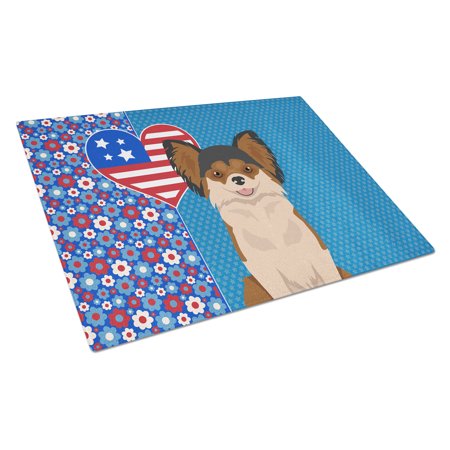 

Longhaired Black and Red Chihuahua Glass Cutting Board Large 12 in x 15 in