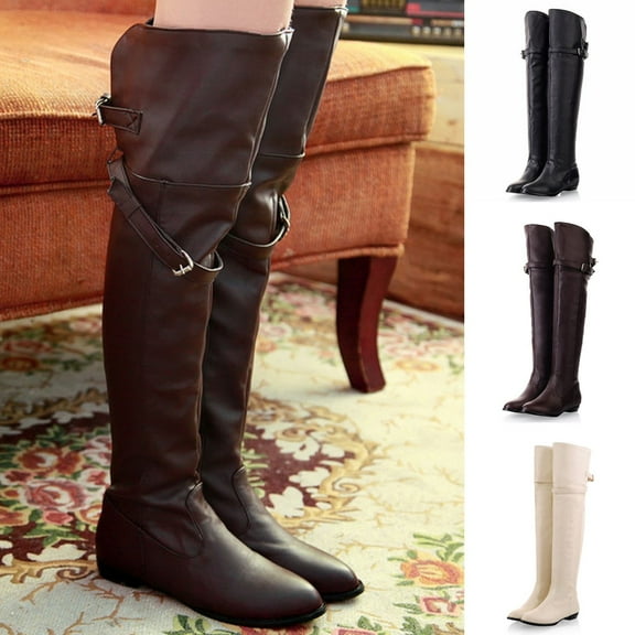 Hinvhai Women's Fall Winter Knee High Boots,Fashion Classic Solid Color Wide Calf Flat Heel Boots Tall Boots for Women Brown 10.5(45)