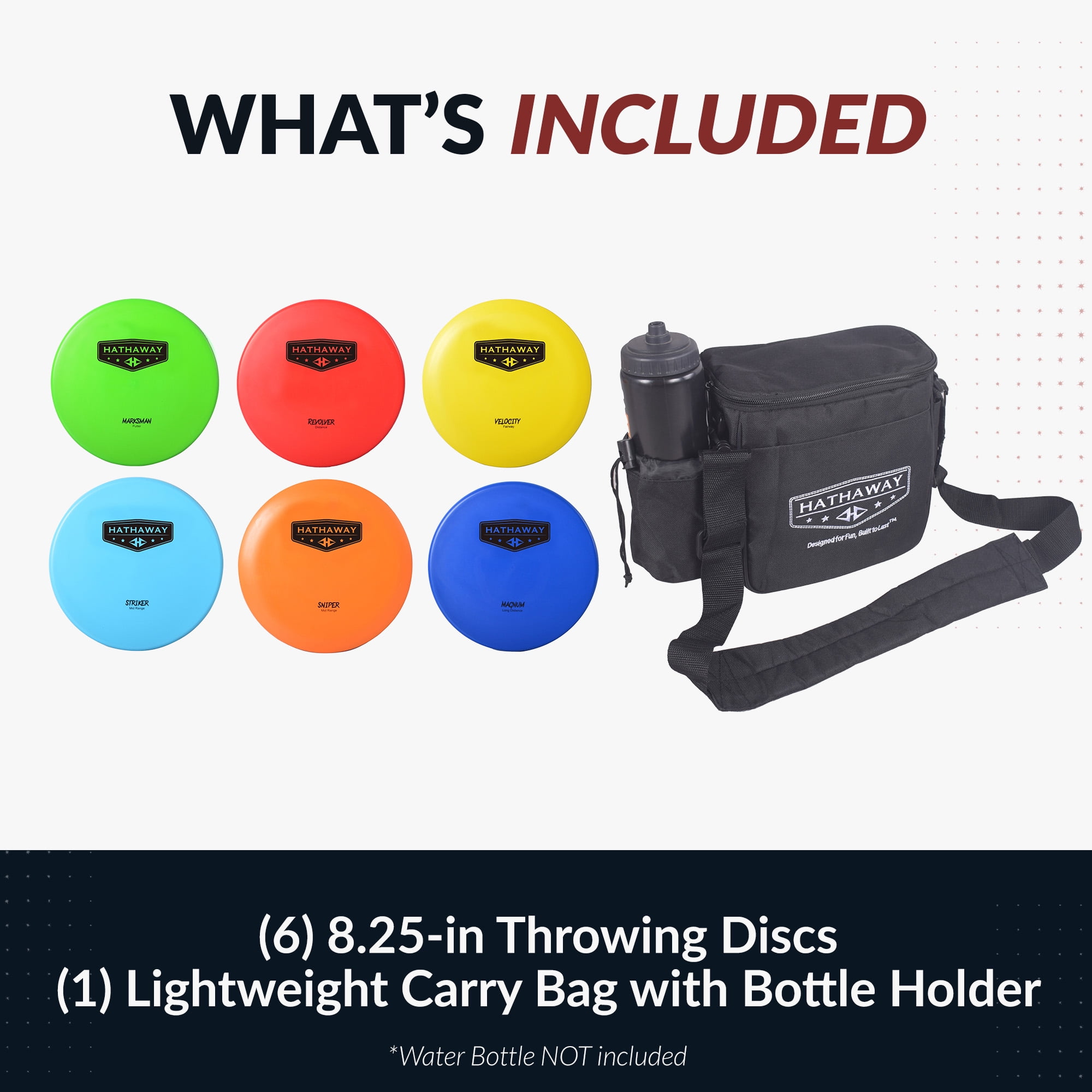 Hathaway Disc Golf Starter Set with Bag – 8.25” Frisbee Golf Discs Set with PVC Carrying Bag for Basic Disc Golf Accessories - Three Drivers, Two Mid-Range & One Approach/Putter Disc Golf Set