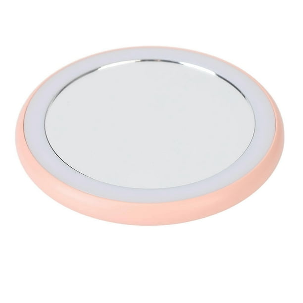 Compact Makeup Mirror with Light USB Rechargeable LED Round Portable Small Mirror Pink