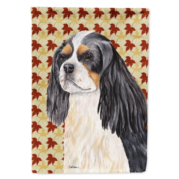 Carolines Treasures SC9231-FLAG-PARENT Cavalier Spaniel Fall Leaves Portrait Flag  multicolor