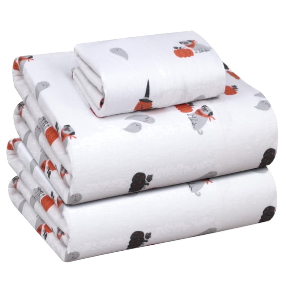 RUVANTI Flannel Sheets Twin Size - 100% Cotton Double Brushed Twin Sheets Set, Deep Pockets 16 Inches, All Seasons Breathable & Extra Soft Bed Sheets, Warm & Cozy, 3 Piece, Halloween Pumpkin