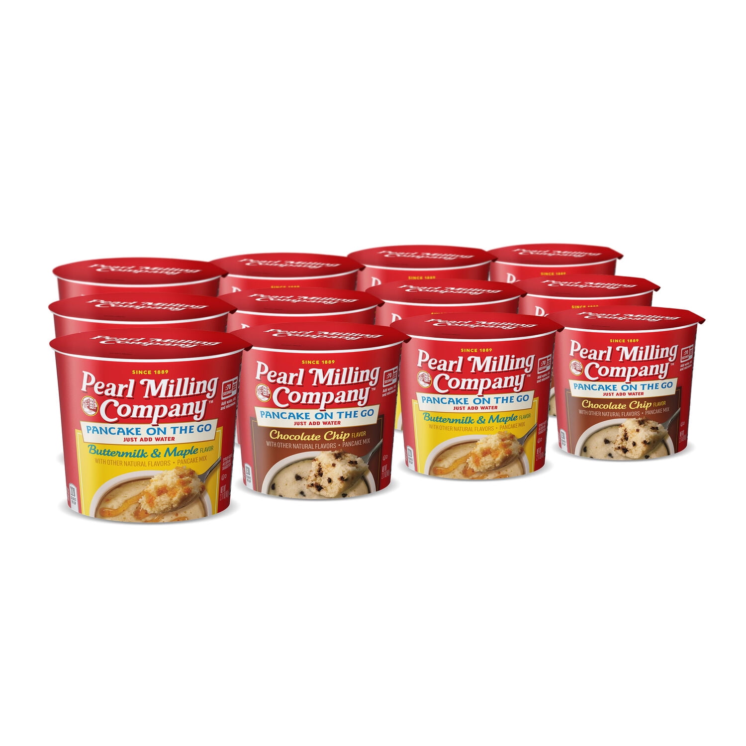 Pearl Milling Company, Pancake on the Go Cups, 2 Flavor Variety Pack, 2.11oz Cups (12 Pack)