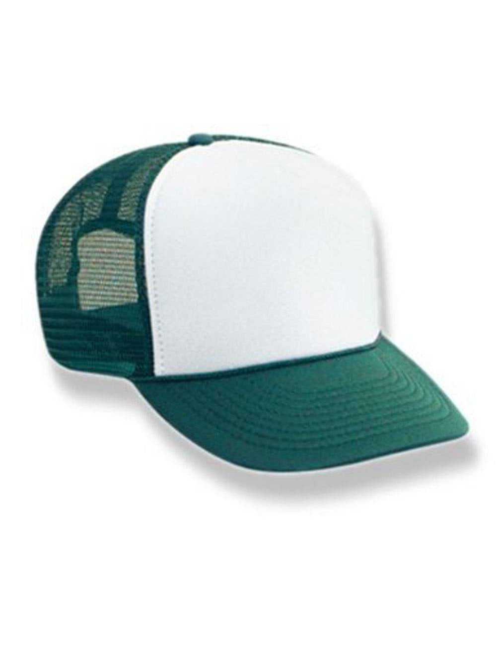 green and white trucker hat