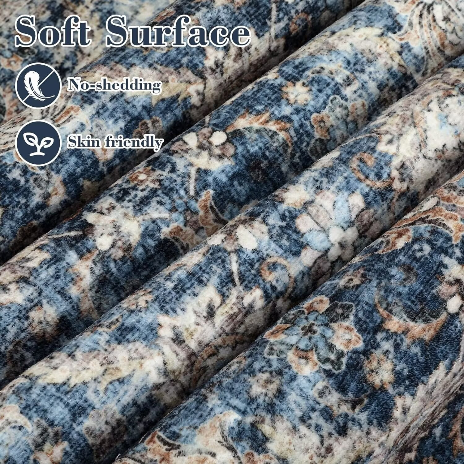 Hasoo 5' x 7' Area Rug for Living Room Boho Vintage Rug Non Slip Throw Rugs Floral Bedroom Rug, Blue