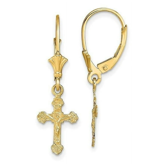 Primal Gold 10 Karat Yellow Gold Crucifix Leverback Earrings