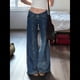 thumbnail image 4 of Pantalones Vaqueros de Pierna para Mujer, de Cintura Baja, Elásticos, Rectos, Holgados y Modernos con Bolsillo. Azul L, 4 of 10