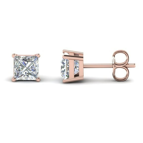14k Rose Gold 1/4 Ct Princess Cut Created White Diamond (G-H, I1) Stud Earrings Unisex Plated by Paris Jewelry