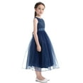 thumbnail image 5 of iiniim Girls Glitter Sequined Lace Tea Length Wedding Bridesmaid Party Flower Dress 2-12 Navy Blue 12, 5 of 7