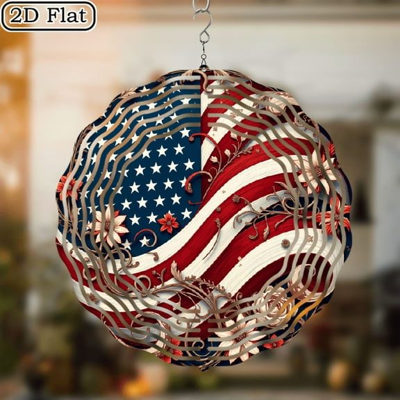 3D Rotating Wind Chime _  Patriotic Independence Day _- 10*10 Inch Stainless Steel Wind Spinner for Yard, Garden, Outdoor Decor - Multicolor Holiday Decoration