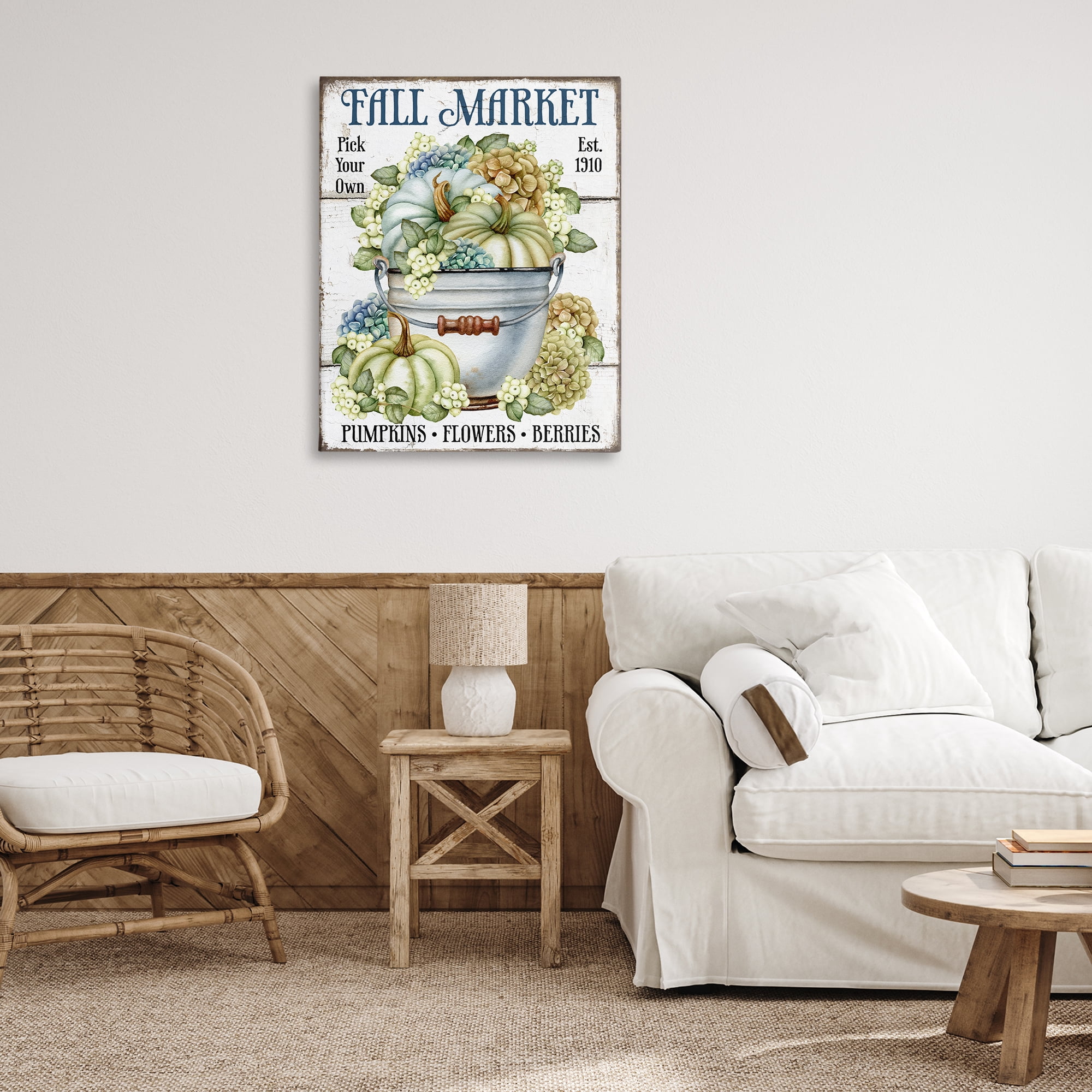 Stupell Industries Vintage Pumpkins & Hydgrangea Holiday Painting Gallery Wrapped Canvas Art Prints Wall Art, 30 x 40