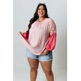 thumbnail image 3 of Women's Plus Size Pink Contrast Floral Patchwork Long Sleeve Blouse | [ZhiHiMeRi] | (US 14W-16W)1X, 3 of 12