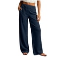 thumbnail image 2 of GILIGEGE Linen Palazzo Pants Women Elastic Drawstring Sweatpants Classic Neutral Solid Loose Palazzo Pants Breathable Pants Stretchy Lightweight High Waisted Boho Pant Tummy Control Dark Blue, 2 of 8