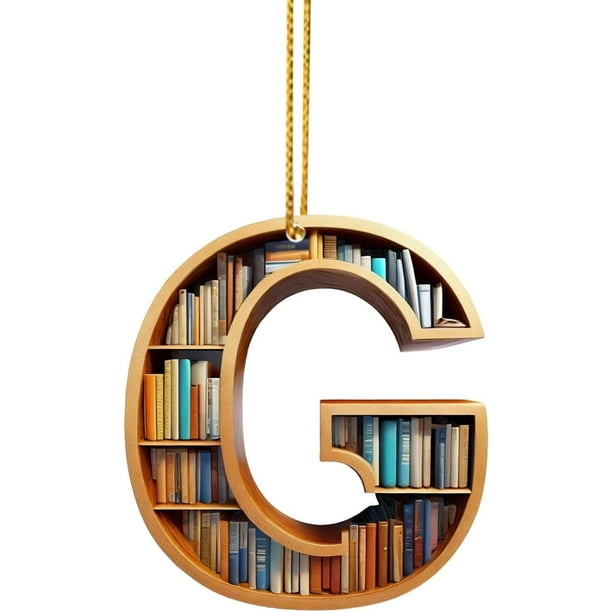 Adornos de árbol de Navidad con forma de libro, colgante de estantería con forma de letra, adorno de bibliotecario para amantes de los libros, adorno de acrílico para Navidad, regalo para amantes de l