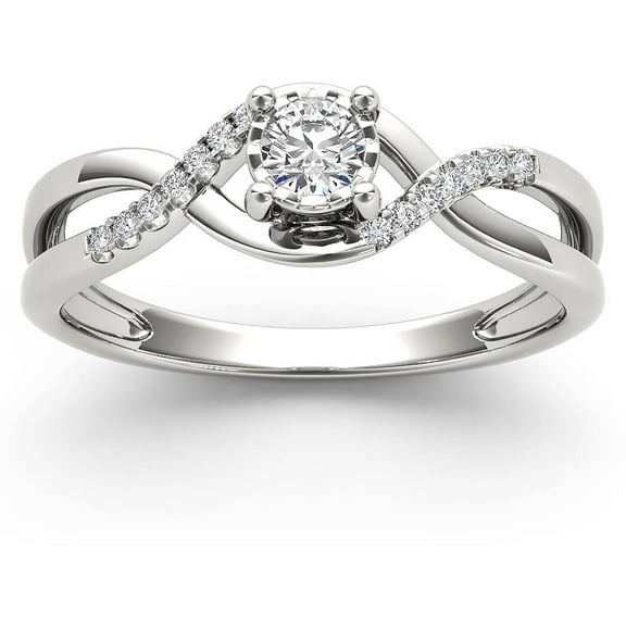 1/20 Carat T.W. Diamond Criss-Cross Shank Cluster 10kt White Gold Engagement Ring