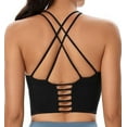 thumbnail image 2 of Sports Bra for Women Crop Tank Strappy Medium Support Padded Yoga Top Criss Cross Open Back Removable Cups for Workout Running Black, 2 of 7