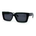 thumbnail image 5 of Retro Hipster Thick Beveled Frame Horn Rim Square Rectangle Sunglasses All Black, 5 of 6