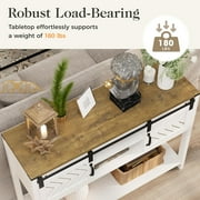 CozyHom Console Table With Storages&Shelves, Side Entryway Table With Sliding Barn Doors for Office, Bedroom, White-Brown