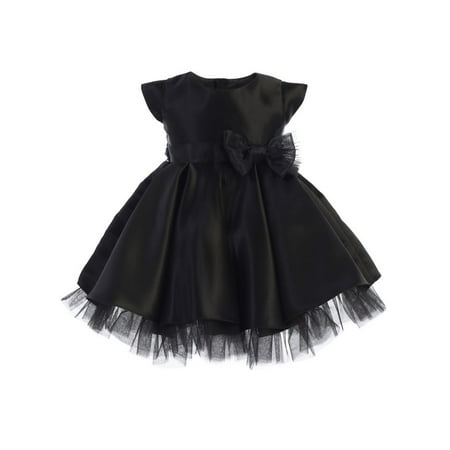 - Sweet Kids Baby Girls Black Full Pleated Satin Bow Flower Girl Dress