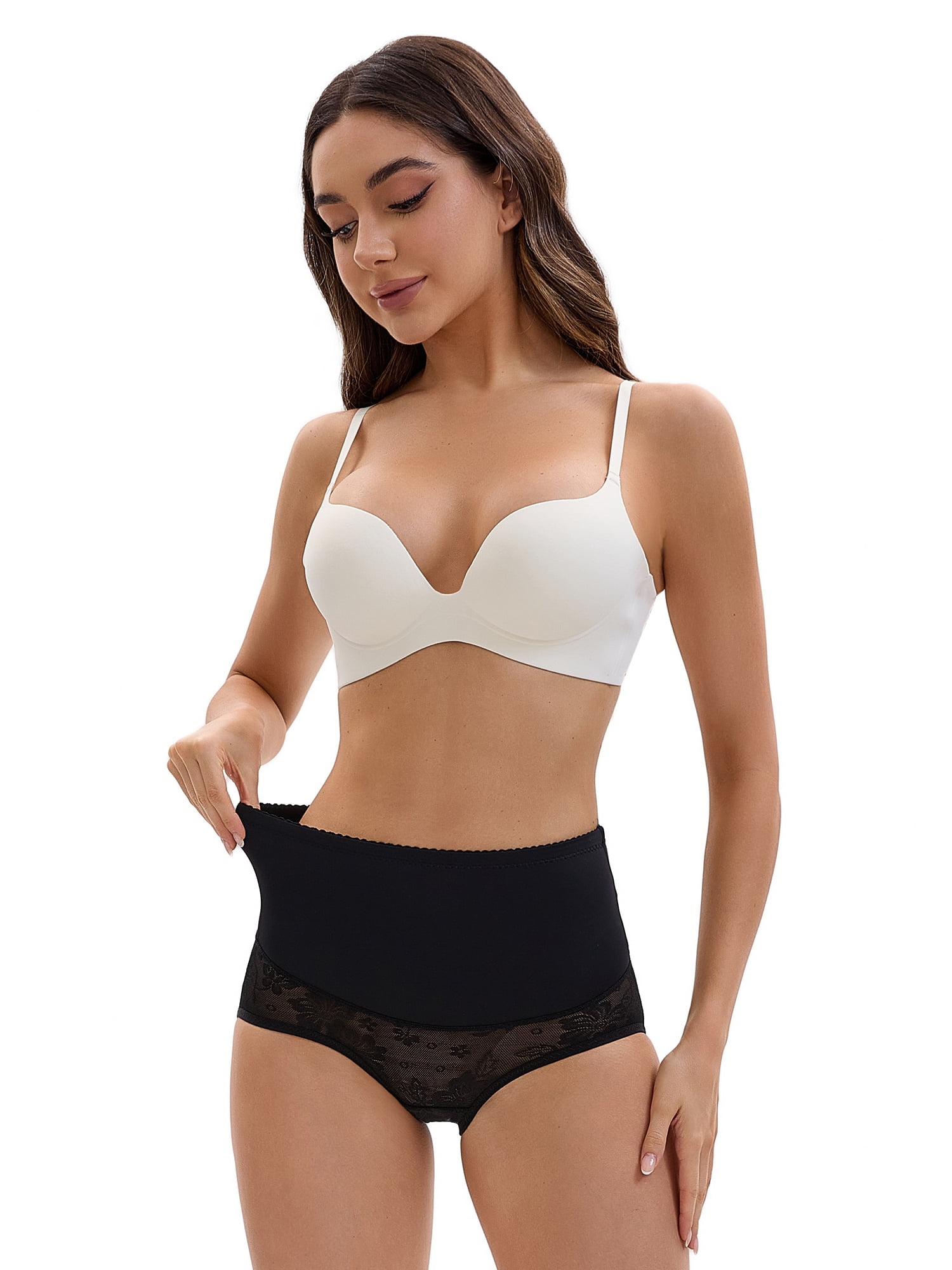 Unique Bargains High Waisted Slimming Lace Briefs L Black