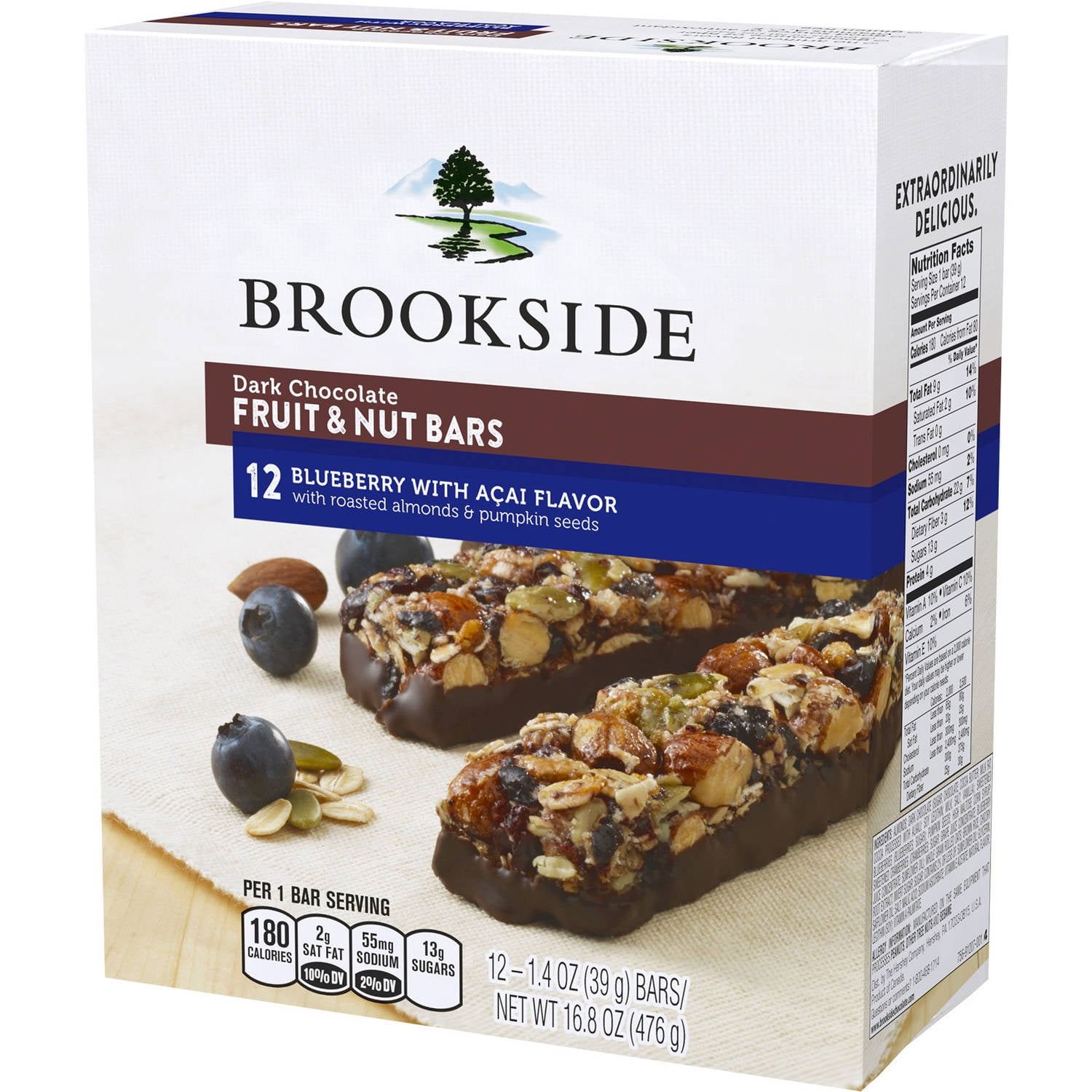 Brookside Dark Chocolate Blueberry with Acai Flavor Fruit & Nut Bars, 1.4 oz, 12 count by
