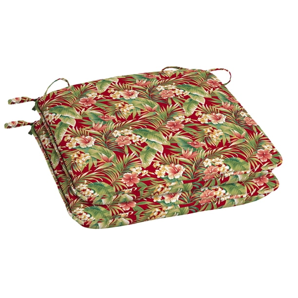 Mainstays Red Tropical 18" x 19" Outdoor Universal Seat Pad, 2 Pack