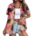 thumbnail image 2 of Huresd Hawaiian Shirts for Women Soft Hawaiian Tropical Palm Tree Print Blouse Dress Shirt New Button Down Collar Short Sleeve Party Vacation Shirt 2XL Watermelon Red, 2 of 6