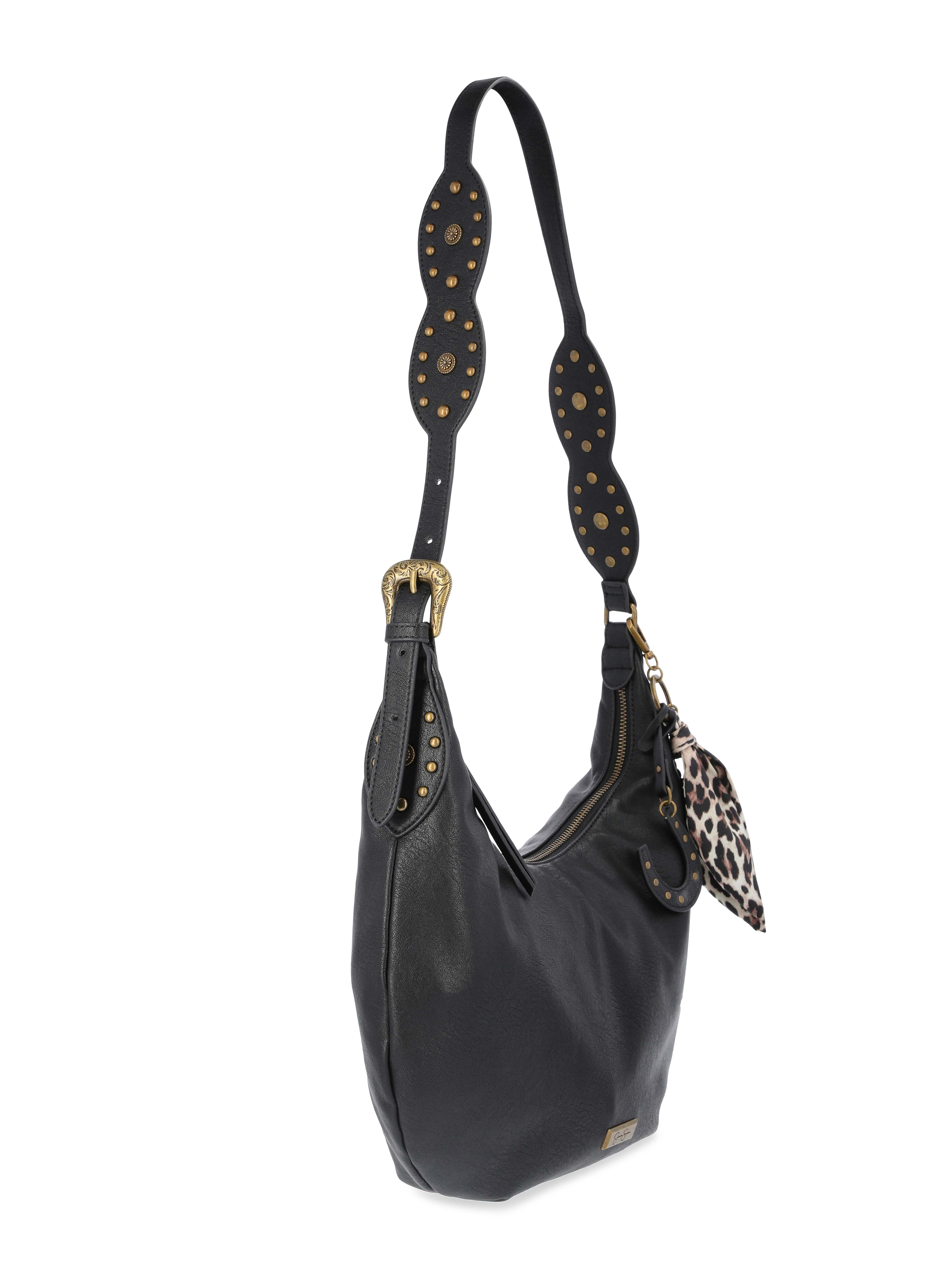 Jessica Simpson Women's Daphne Faux Leather Hobo Handbag, Meteorite Black
