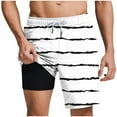 thumbnail image 2 of COSFO Striped Swim Trunks Men Elastic Waist Casual Board Shorts Beach with Compression Liner Loose Mens Shorts, 2 of 6