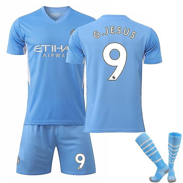 2021-2022 No.9 Gabriel Jesús Manchester City Fc Camiseta de fútbol Camiseta para jóvenes/niños Camiseta de fútbol local Conjunto corto con calcetín-22 (120-130 cm)- BmatwkZeng Bmatwe Jersey