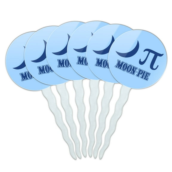 Nerdy Moon Pi MoonPie Cupcake Picks Toppers Decoration Set of 6