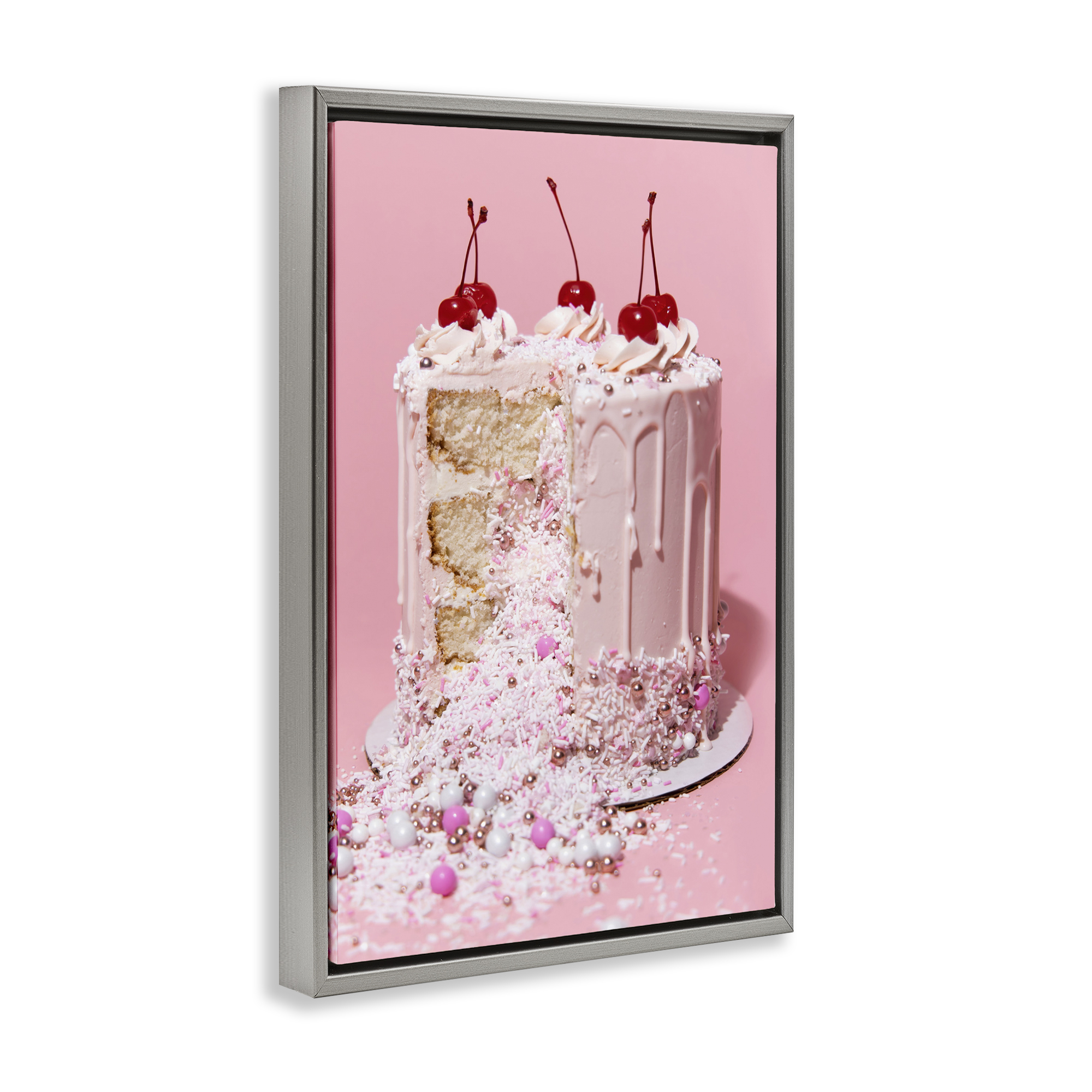 Stupell Industries Glam Gemstone Cake Food & Beverage Painting Gray Floater Framed Art Print Wall Art, 21 x 31