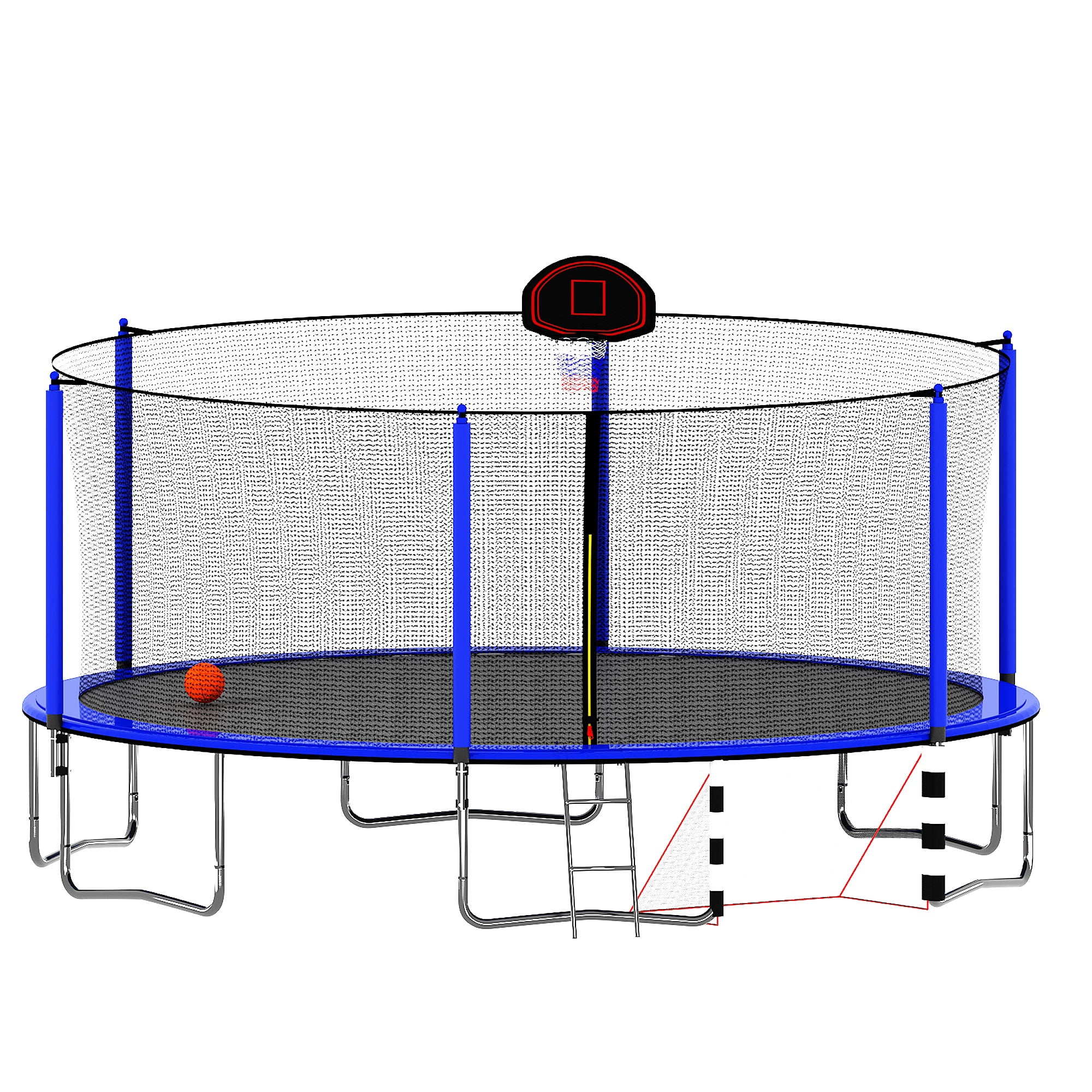 16FT Trampoline with Soccer Goal, SEGMART Recreational Trampoline with Basketball Hoop and Ladder, Heavy Duty Outdoor Backyard Trampoline with Net for Kids and Adults, Blue