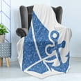 thumbnail image 4 of Vintage Blue Soft Flannel Fleece Blanket, Marine Themed Anchor and Sailboat with Grungy Design Nautical Print, Cozy Plush for Indoor and Outdoor Use, 60" x 80", Azure Blue and White, by Ambesonne, 4 of 5