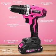 ThinkLearn Pink Cordless Drill Set, 20V Lithium-ion Power Drill Set for Women with 67Pcs Drill Driver Bits, 3/8Keyless Chuck, 25+1 Position Electric Drill, 2.0Ah Battery, Fast Charger and Storage Bag