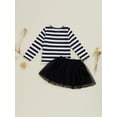 thumbnail image 4 of Suealasg Little Girls Fall Outfits 2Pcs Kids Toddler Girls Spring Clothes Set Long Sleeve Crew Neck Striped T-shirt +Bow Mini Tulle Skirt Set 1-6 Years, 4 of 8