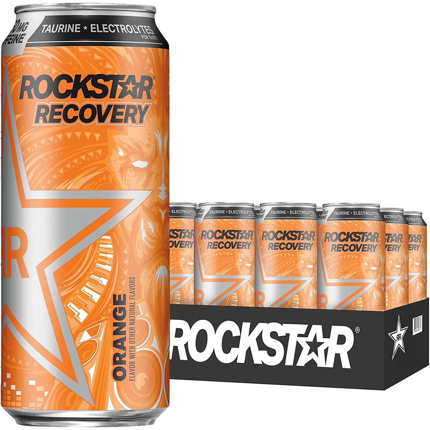 Rockstar Energy Drink with Caffeine Taurine and Electrolytes, Recovery Orange, 12 Count