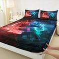 thumbnail image 3 of Manfei Teen Boys Gaming Twin Sheet Sets, Video Game Gamer Twin Fitted Sheet, Red Cyan Game Controller Flat Sheet, Super Cozy Room Decor 3pcs, 3 of 7
