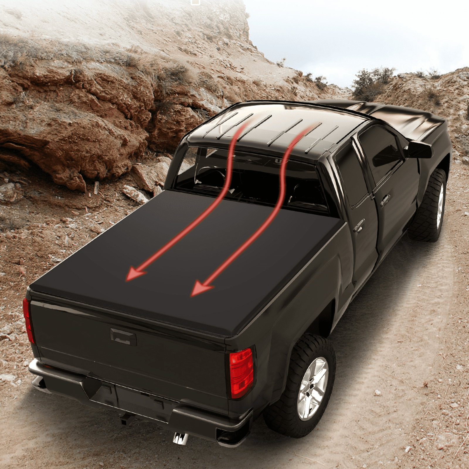 Soft Roll up Truck Bed Tonneau Cover Compatible for 2014-2018 Chevy Silverado 1500,Soft Rolling up Pickup Bed Cover, 5.8FT/6.6FT