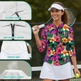 thumbnail image 6 of Uorisanigo Hawaiian Flower Womens 3/4 Sleeve Golf Shirts Size L Comfortable Polyester Spandex Fabric Athletic Polo Workout Tops Soft Versatile Quick Dry Zip Up Collar Tennis Tops, 6 of 7