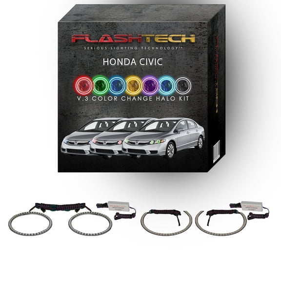 Flashtech RGB Multi Color Changing LED Halo Ring kit for 2009-2011 Honda Civic Headlights
