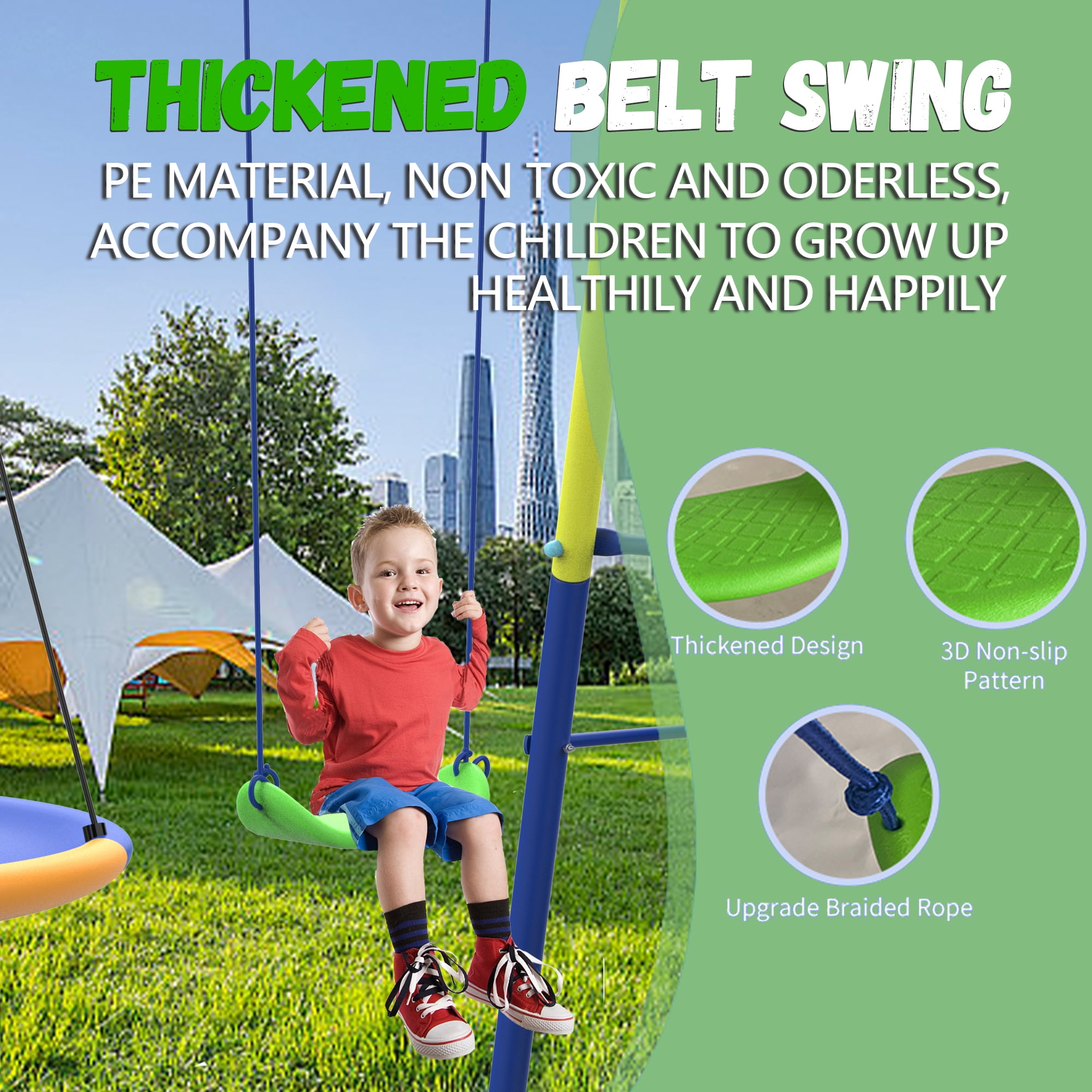 Shengchao Trade Metal Kids Swing Sets with Heavy Duty Outdoor A-Frame, 2 Swings