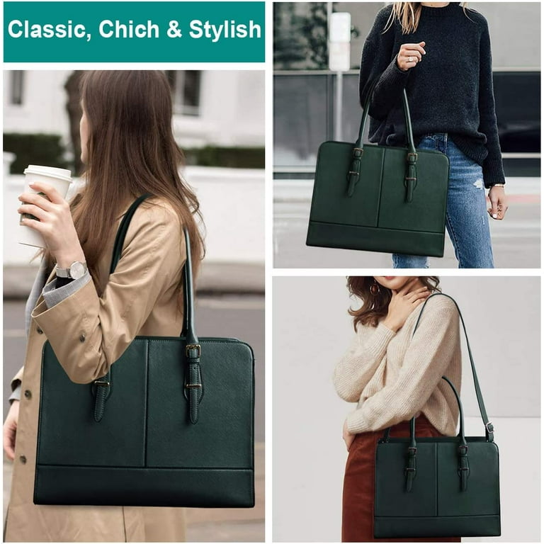 Laptop Bag for Women Leather Work Tote 15.6 Inch Laptop for Computer Bag Waterproof Business Office Professional Large Capacity Handbag Shoulder Bag DeepGreen Walmart