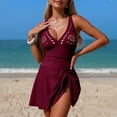 thumbnail image 5 of Babcutegg Women's Solid Color Backless Bikini Set Two Piece Off-Shoulder Swimsuit with Cutout Details Beach Swimwear Wine Size S, 5 of 6