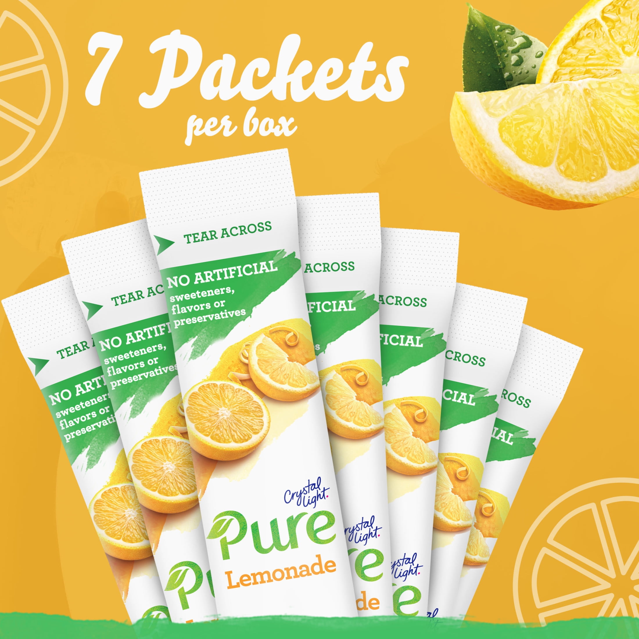 Crystal Light Pure Lemonade Powder Drink Mix Singles with No Artificial Sweeteners, 7 ct On-the-Go Packets