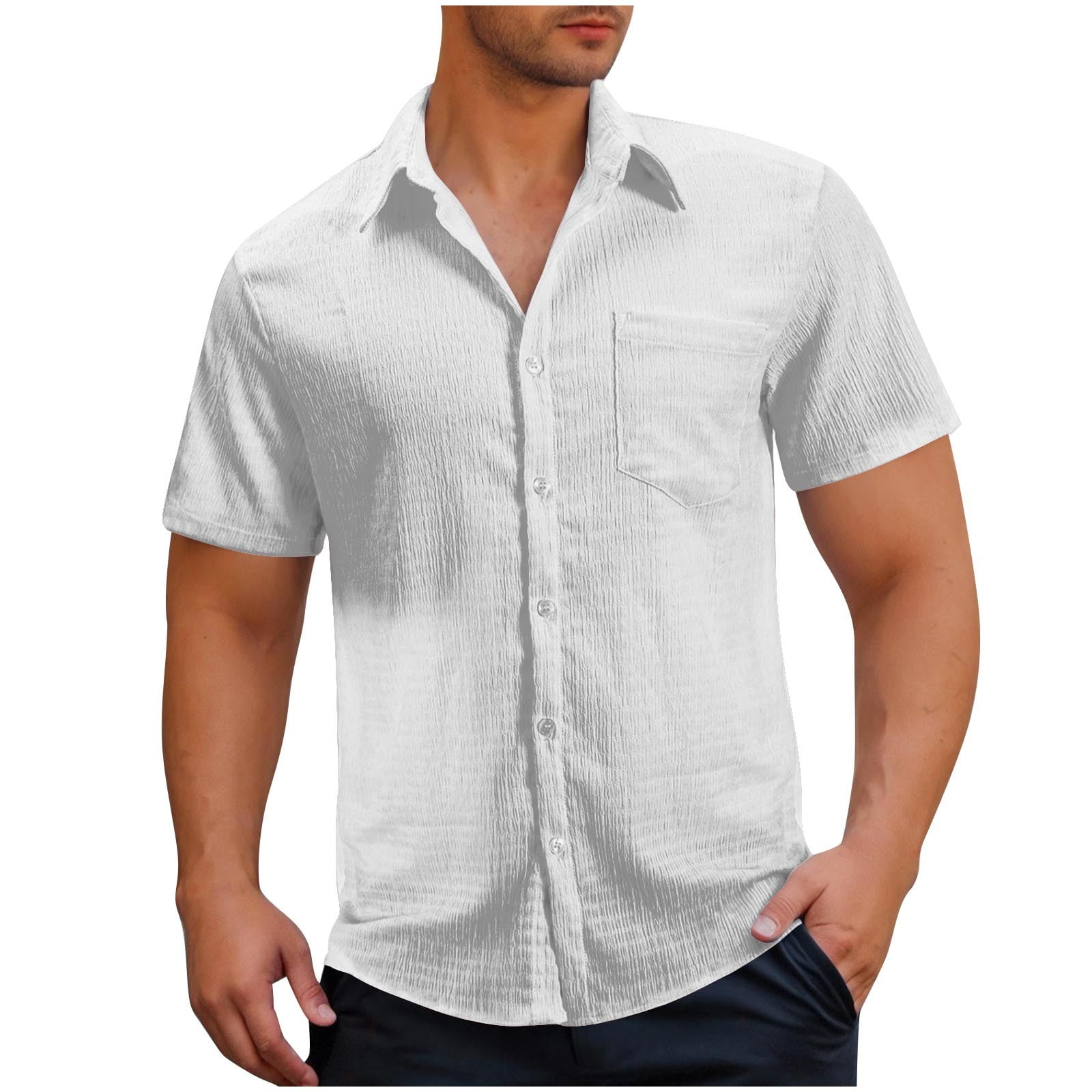 Chemise Lin Homme Chemise Lin Été Homme - Coupe Droite Plage Décontractée Chemise Homme Ete