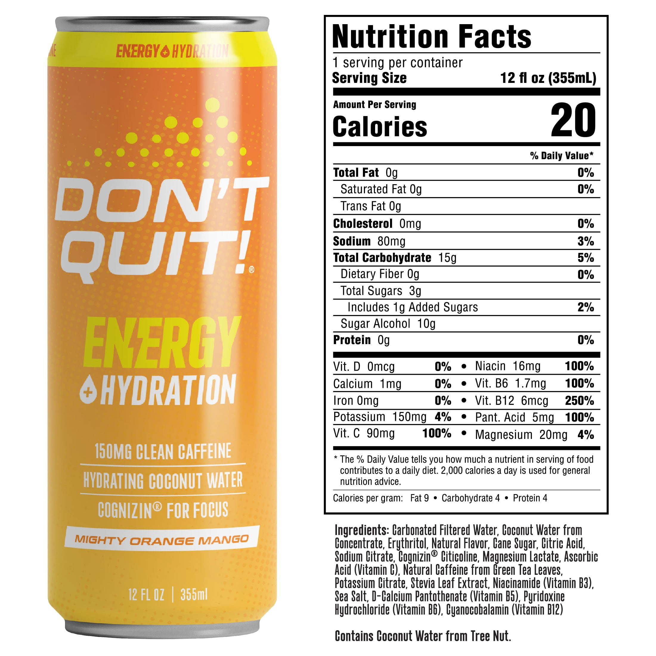 Don't Quit Clean Sports Energy, Mighty Orange Mango 12oz 12pk