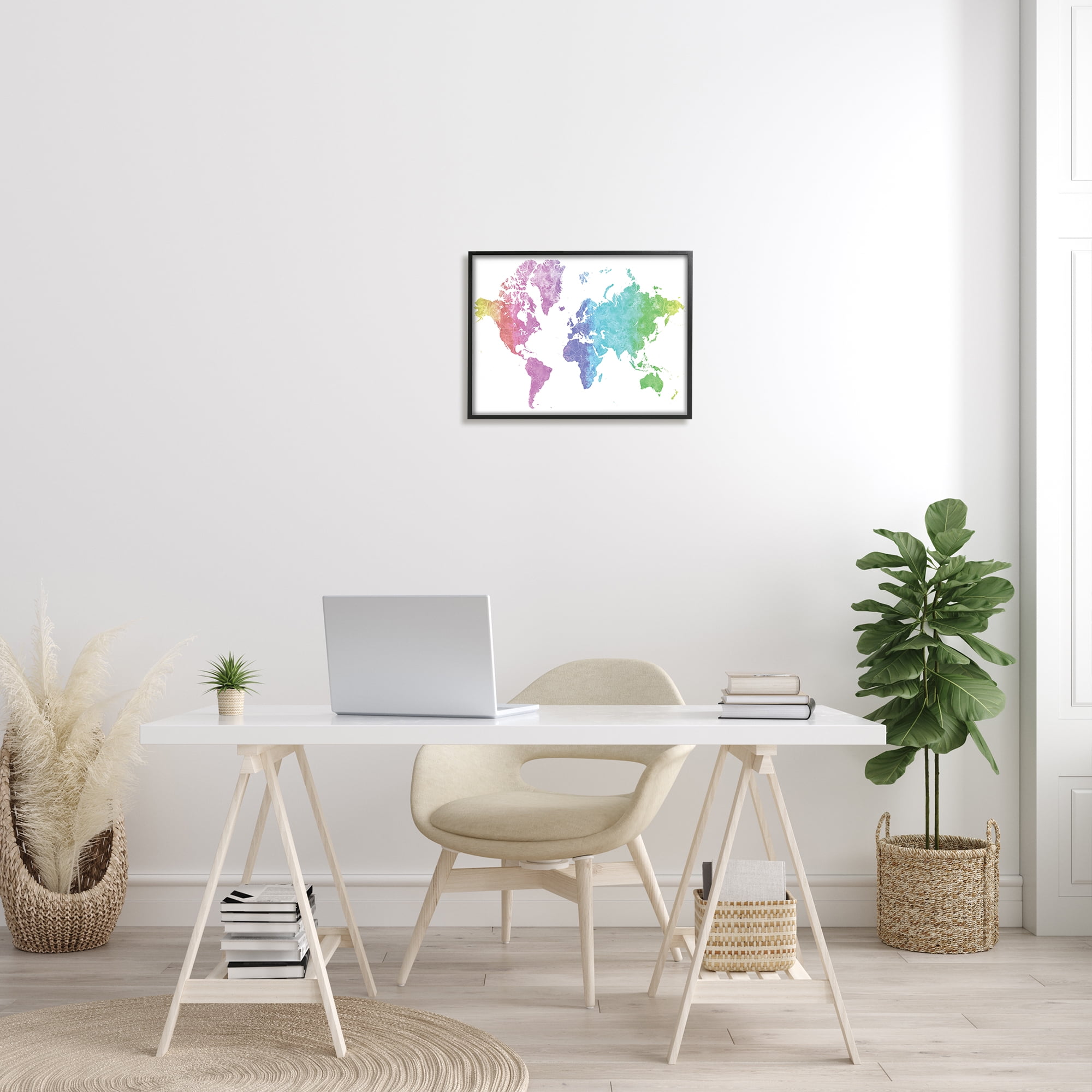 Stupell Industries Modern Rainbow Map of the World Transitioning Tones, 16 x 20, Designed by BlursByAI