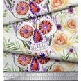 thumbnail image 2 of Soimoi Polyester Crepe Fabric Skull,Rose & Anemone Flower Print Fabric by Yard 52 Inch Wide, 2 of 3
